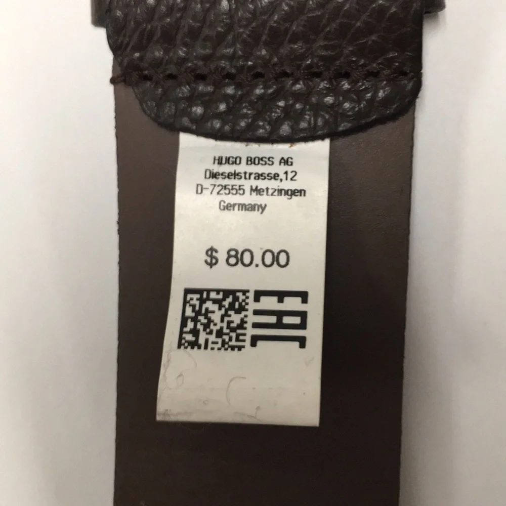 Hugo Boss Genuine Textured Cow Leather Belt Brown Size 85-32 Silver Preppy
